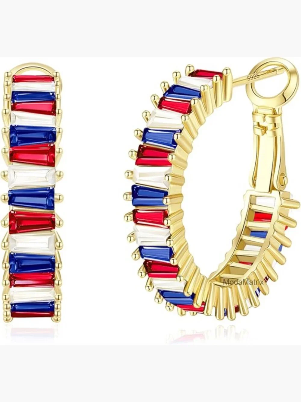 Chunky CZ Baguette Heart Hoop Earrings Hypoallergenic 25mm